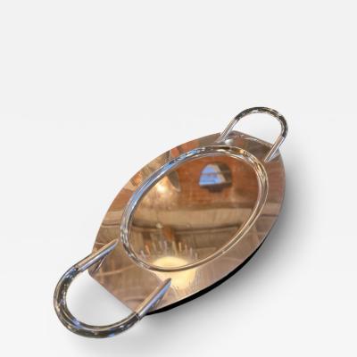 Lucite and Polished Aluminum Oval Tray with Sculptural Handles 1970s