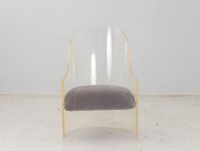 Lucite and Velvet Barrel Back Chair