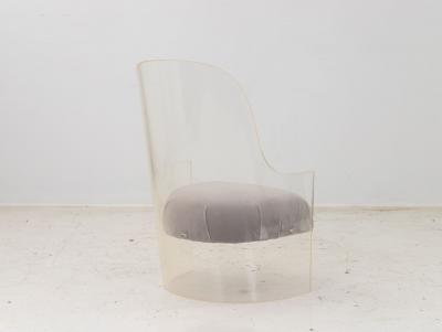 Lucite and Velvet Barrel Back Chair