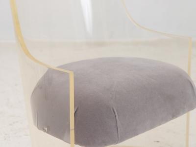 Lucite and Velvet Barrel Back Chair