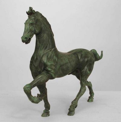 Ludovico De Luigi Pair of Green Patinated Bronze Horses