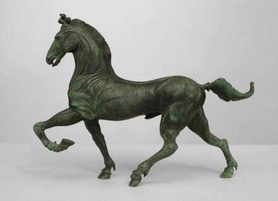 Ludovico De Luigi Pair of Green Patinated Bronze Horses