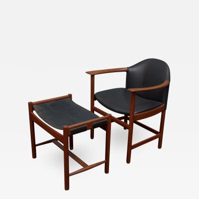 Ludvig Pontoppidan Scandinavian Modern Teak and Leather Armchair and Ottoman