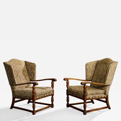 Ludvig Sturm Attribution Lounge Chairs with Fabric and Oak Sweden 1940s