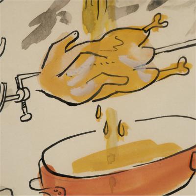 Ludwig Bemelmans Chef Basting Chicken with Madeline Watching