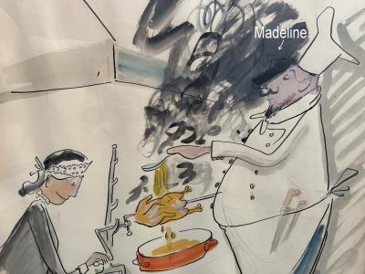 Ludwig Bemelmans Chef Basting Chicken with Madeline Watching