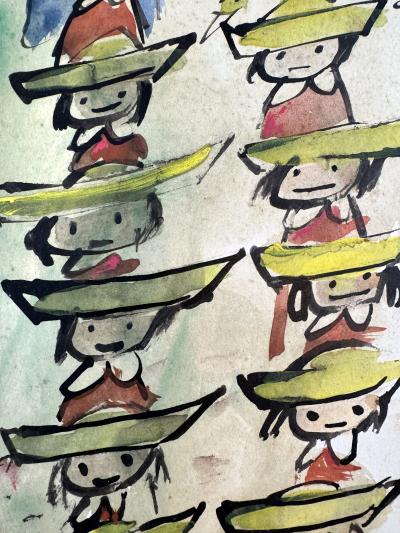 Ludwig Bemelmans Madeline in a Garden with Windmill Original Art twelve little girls