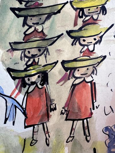 Ludwig Bemelmans Madeline in a Garden with Windmill Original Art twelve little girls