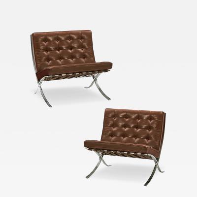 Ludwig Mies Van Der Rohe 2 Stainless Knoll Barcelona Chairs Milk Chocolate Brown