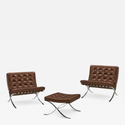 Ludwig Mies Van Der Rohe 2 Stainless Knoll Barcelona Chairs Ottoman Milk Chocolate Brown