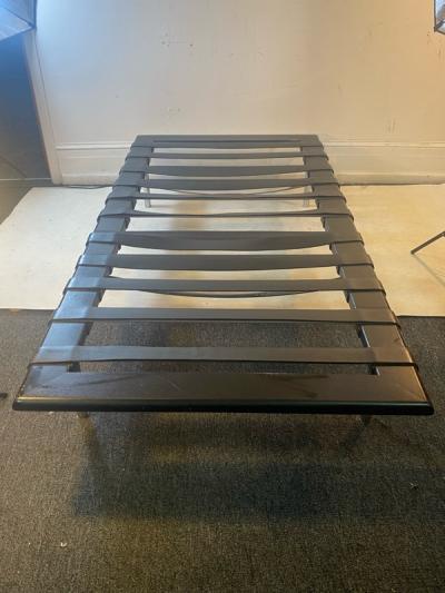 Ludwig Mies Van Der Rohe BLACK LEATHER WOOD FRAME AND CHROME LEG DAYBED IN THE STYLE OF MIES VAN DER ROHE