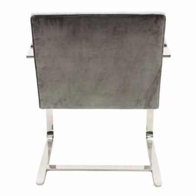 Ludwig Mies Van Der Rohe Brno Flat Bar Chair Upholstered in Light Gray Velvet Steel Frame