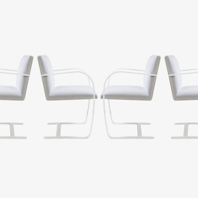 Ludwig Mies Van Der Rohe Brno Flat Bar Chairs in Dove Velvet Lunar Gloss Frame Set of 6
