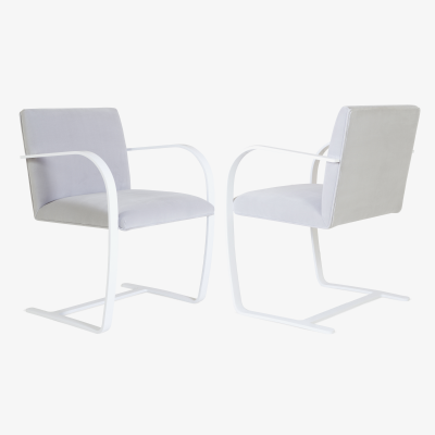 Ludwig Mies Van Der Rohe Brno Flat Bar Chairs in Dove Velvet Lunar Gloss Frame Set of 6