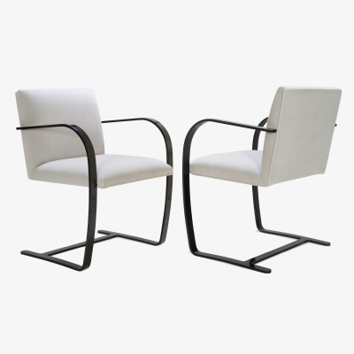 Ludwig Mies Van Der Rohe Brno Flat Bar Chairs in Dove Velvet Obsidian Gloss Frame