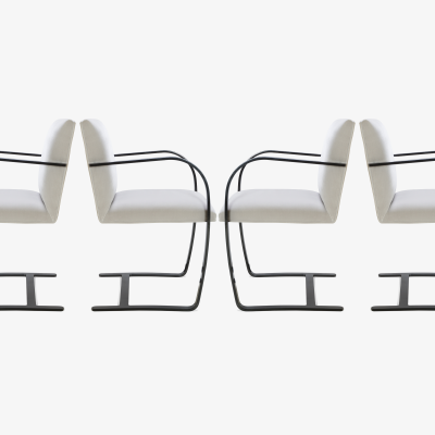 Ludwig Mies Van Der Rohe Brno Flat Bar Chairs in Dove Velvet Obsidian Gloss Frame