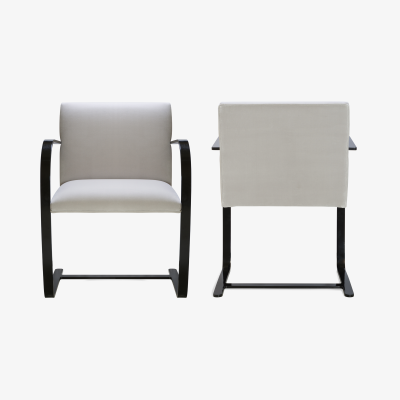 Ludwig Mies Van Der Rohe Brno Flat Bar Chairs in Dove Velvet Obsidian Gloss Frame