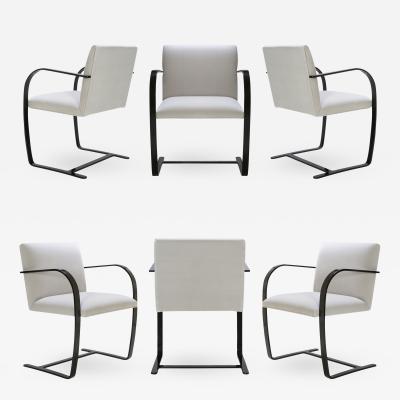 Ludwig Mies Van Der Rohe Brno Flat Bar Chairs in Dove Velvet Obsidian Gloss Frame Set of 6