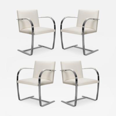 Ludwig Mies Van Der Rohe Brno Flat Bar Chairs in Ivory Leather by Mies van der Rohe for Knoll Set of 4