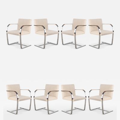 Ludwig Mies Van Der Rohe Brno Flat Bar Chairs in Ivory Wool Stainless Steel Set of 8