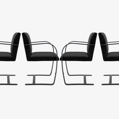 Ludwig Mies Van Der Rohe Brno Flat Bar Chairs in Noir Velvet Obsidian Gloss Frame Set of 6