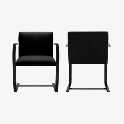 Ludwig Mies Van Der Rohe Brno Flat Bar Chairs in Noir Velvet Obsidian Gloss Frame Set of 6