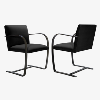 Ludwig Mies Van Der Rohe Brno Flat Bar Chairs in Noir Velvet Obsidian Gloss Frame Set of 6