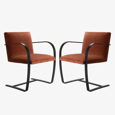 Ludwig Mies Van Der Rohe Brno Flat Bar Chairs in Rust Velvet Obsidian Matte Frame