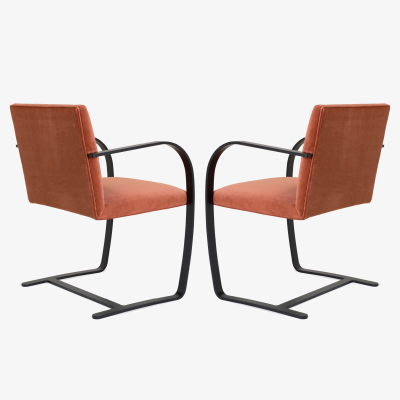 Ludwig Mies Van Der Rohe Brno Flat Bar Chairs in Rust Velvet Obsidian Matte Frame
