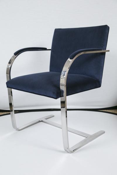 Ludwig Mies Van Der Rohe Brno Flat Bar Navy Velvet Chairs Set of 6
