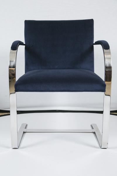 Ludwig Mies Van Der Rohe Brno Flat Bar Navy Velvet Chairs Set of 6