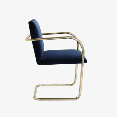 Ludwig Mies Van Der Rohe Brno Tubular Chair in Navy Velvet Polished Brass Set of 6