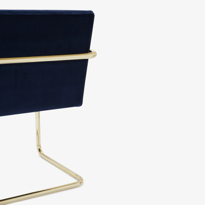 Ludwig Mies Van Der Rohe Brno Tubular Chair in Navy Velvet Polished Brass Set of 6