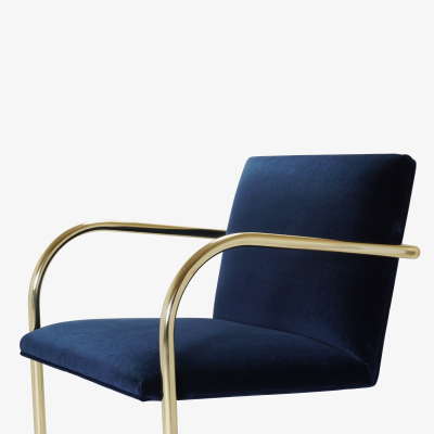 Ludwig Mies Van Der Rohe Brno Tubular Chair in Navy Velvet Polished Brass Set of 6