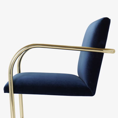 Ludwig Mies Van Der Rohe Brno Tubular Chair in Navy Velvet Polished Brass Set of 6