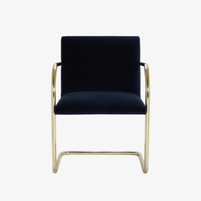 Ludwig Mies Van Der Rohe Brno Tubular Chairs in Navy Velvet Polished Brass
