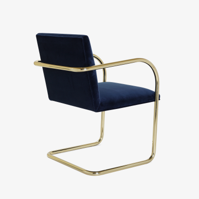 Ludwig Mies Van Der Rohe Brno Tubular Chairs in Navy Velvet Polished Brass
