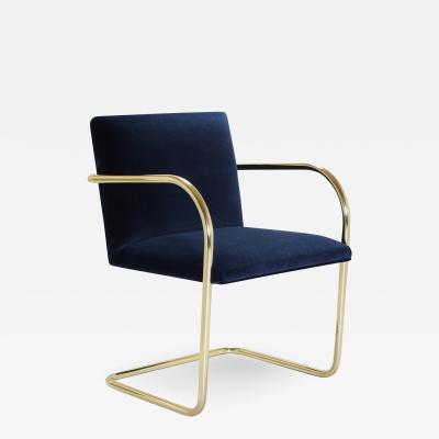 Ludwig Mies Van Der Rohe Brno Tubular Chairs in Navy Velvet Polished Brass