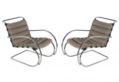 Ludwig Mies Van Der Rohe Mid Century Modern Mr Lounge Chairs in Leather by Mies Van Der Rohe for Stendig