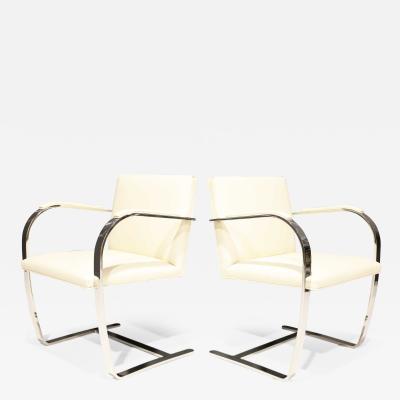 Ludwig Mies Van Der Rohe Mies Van Der Rohe Stainless Steel Brno Chairs by Knoll in Off White Leather