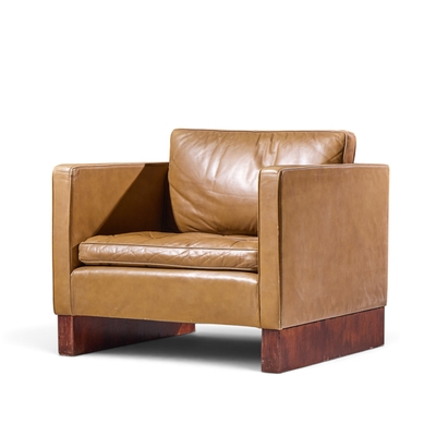 Ludwig Mies Van Der Rohe Mies Van Der Rohe for Knoll Mid Century Walnut and Leather Lounge Chair