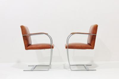 Ludwig Mies Van Der Rohe Mies van der Rohe Flat Bar Brno Chair in Brushed Steel and Leather