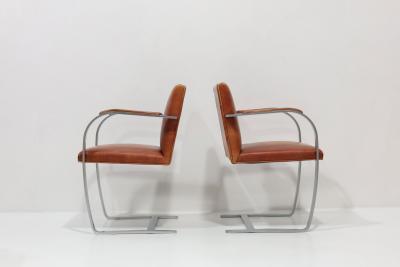 Ludwig Mies Van Der Rohe Mies van der Rohe Flat Bar Brno Chair in Brushed Steel and Leather
