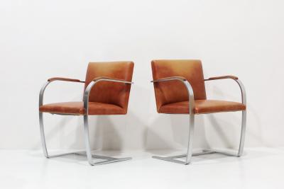 Ludwig Mies Van Der Rohe Mies van der Rohe Flat Bar Brno Chair in Brushed Steel and Leather