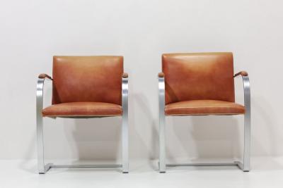 Ludwig Mies Van Der Rohe Mies van der Rohe Flat Bar Brno Chair in Brushed Steel and Leather