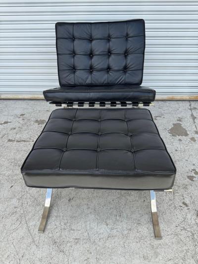 Ludwig Mies Van Der Rohe Mies van der Rohe for Knoll Black Tufted Leather Barcelona Chair and Ottoman