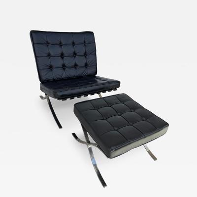 Ludwig Mies Van Der Rohe Mies van der Rohe for Knoll Black Tufted Leather Barcelona Chair and Ottoman