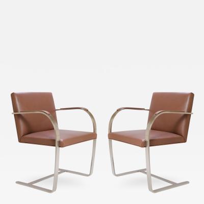 Ludwig Mies Van Der Rohe Mies van der Rohe for Knoll Brno Flat Bar Chairs in Cognac Leather