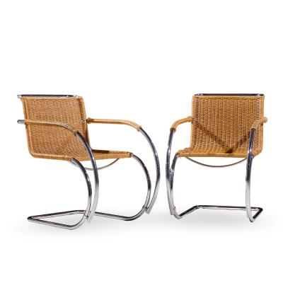 Ludwig Mies Van Der Rohe Mies van der Rohe for Knoll MR Mid Century Rattan and Chrome Chairs Pair