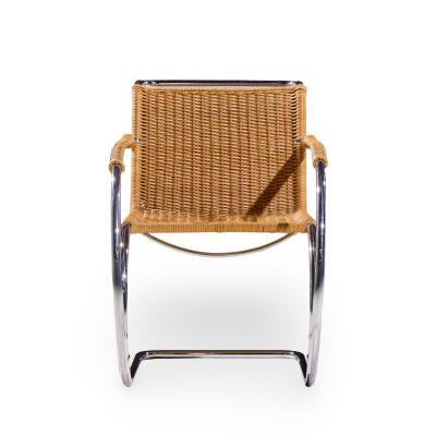 Ludwig Mies Van Der Rohe Mies van der Rohe for Knoll MR Mid Century Rattan and Chrome Chairs Pair